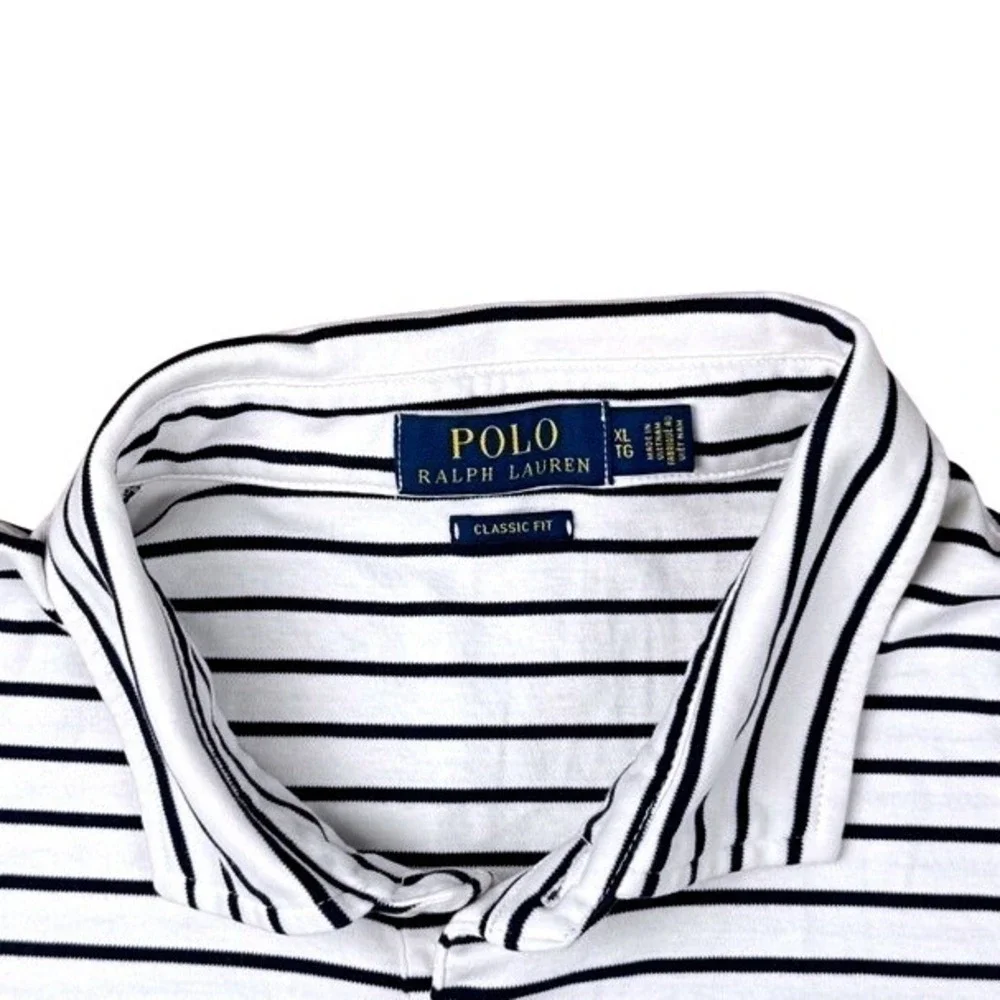 Polo Ralph Lauren Classic Fit Striped Short Sleeve Polo Shirt White Navy M XL
